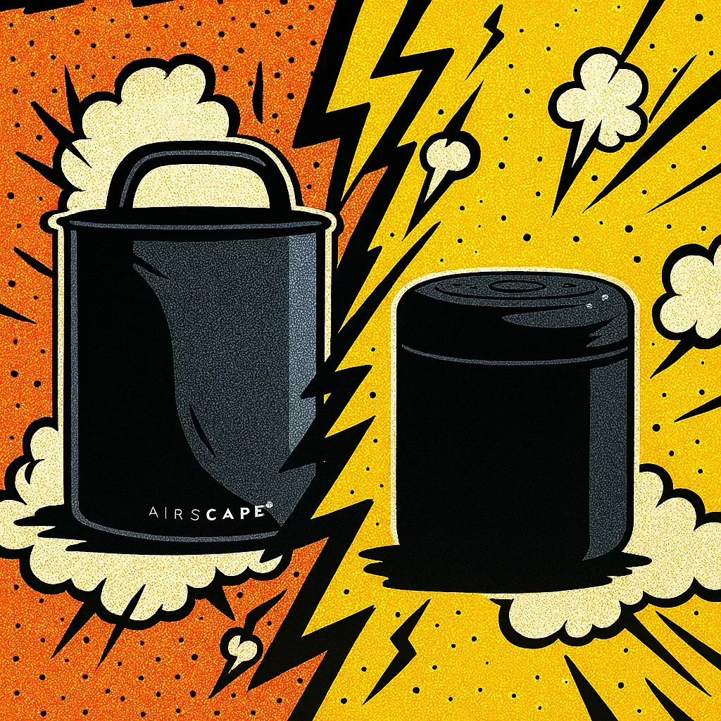 Fellow Atmos Vs Airscape Coffee Canister Basic Barista Coffee Storage containers Comparison Article Black Coffee Gear