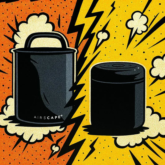 Fellow Atmos Vs Airscape Coffee Canister Basic Barista Coffee Storage containers Comparison Article Black Coffee Gear