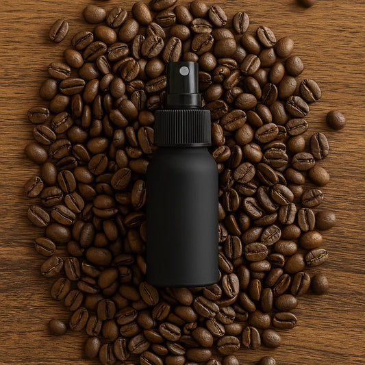 NEW RDT Ross Droplet Technique increases Extraction Basic Barista Scientific Article Coffee Beans on wooden table with RDT Spray Bottle on top