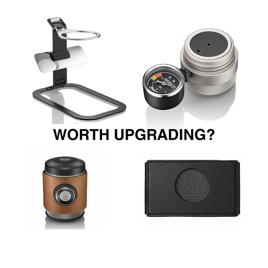 Is it worth upgrading your Wacaco Picopresso with these popular upgrades? Wacaco Picopresso Pressure Gauge, Picopresso Stand, Picopresso Sleeves Basic Barista Manual Espresso Brewing Coffee Gear