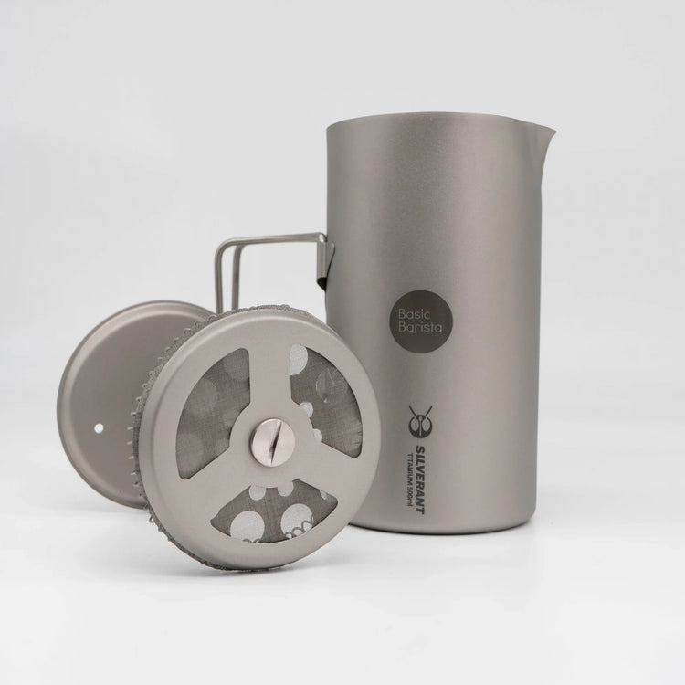 Basic Barista x SilverAnt Titanium Coffee and camping supplies French press travel light weight coffee gear