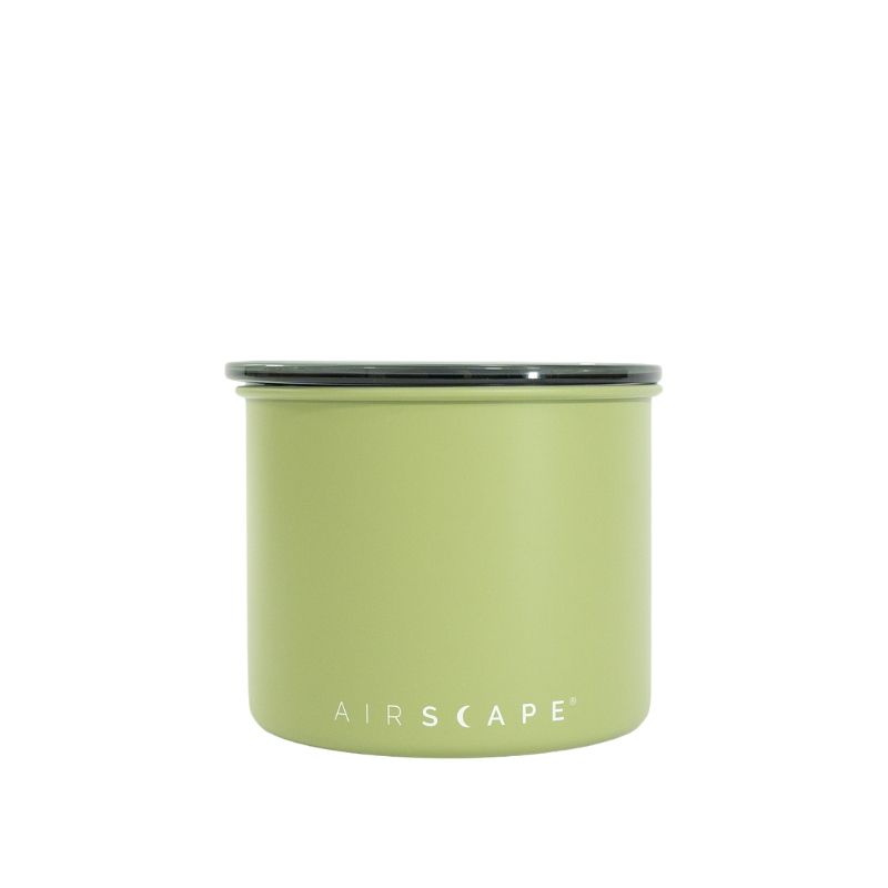 Airscape Matte Lichen Green coffee canister small size with white background Basic Barista Coffee Gear