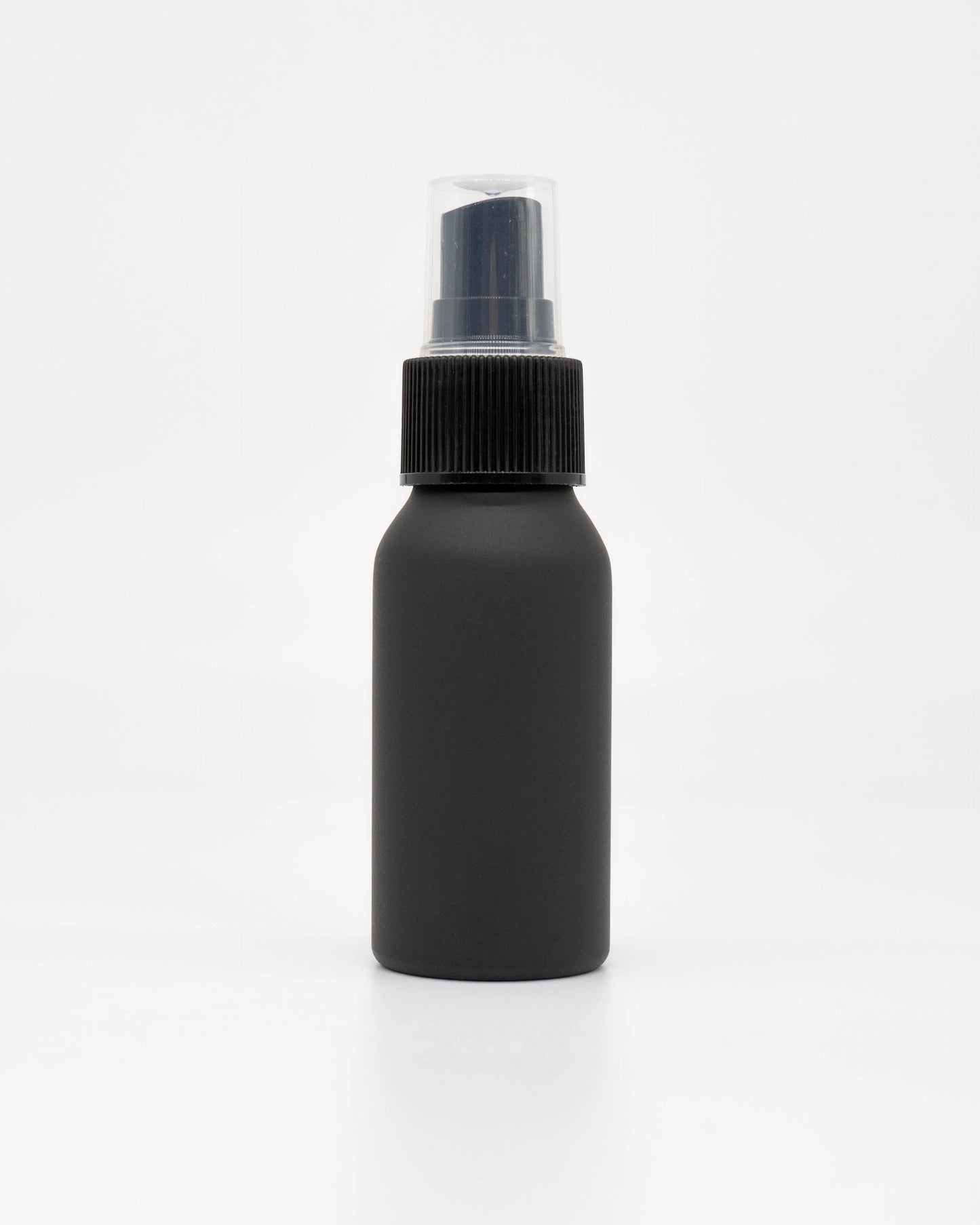 Basic Barista Matte Black RDT Spray Bottle 50ml on White Background Clear Plastic Lid
