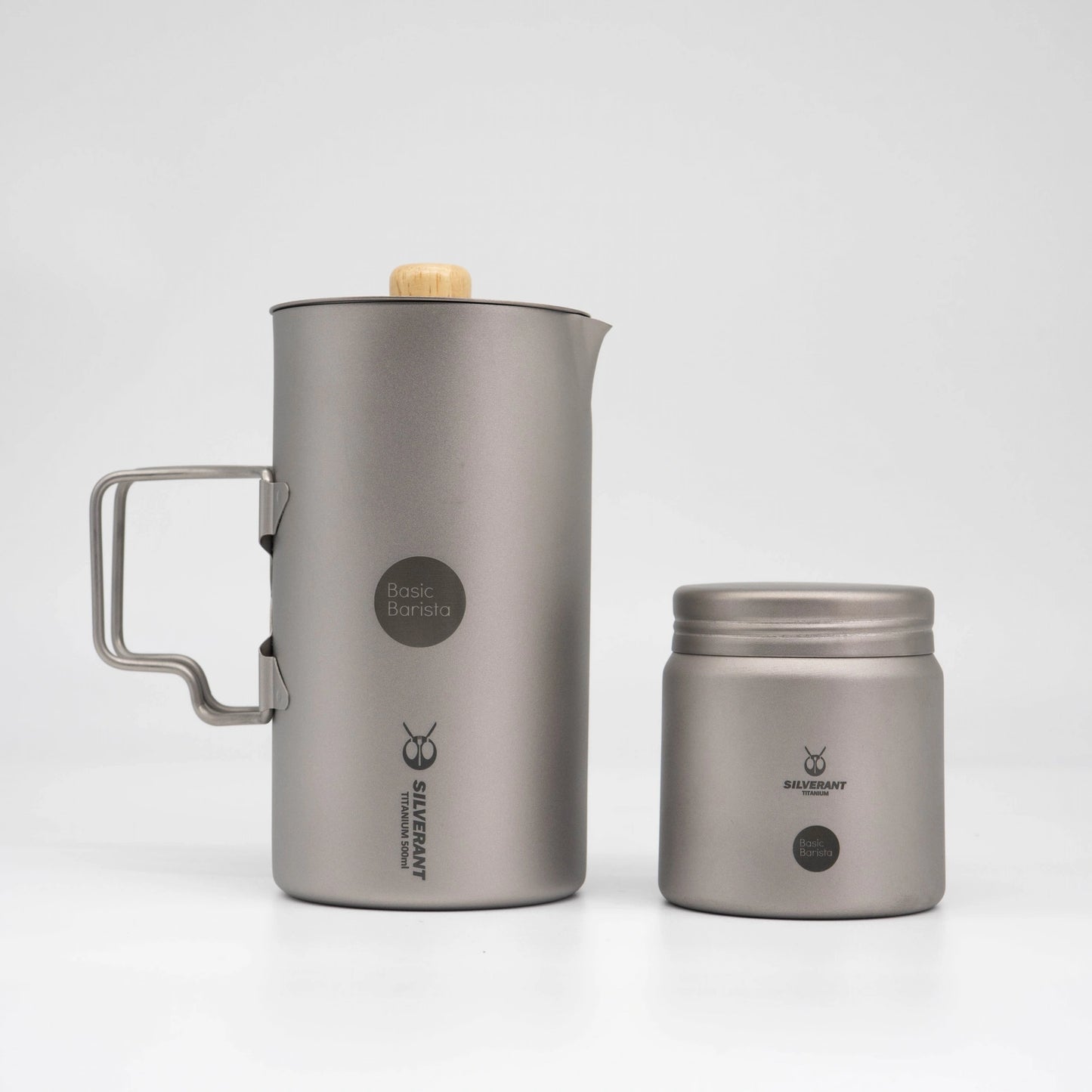 Basic Barista Titanium French Press & Coffee Bean Container Set
