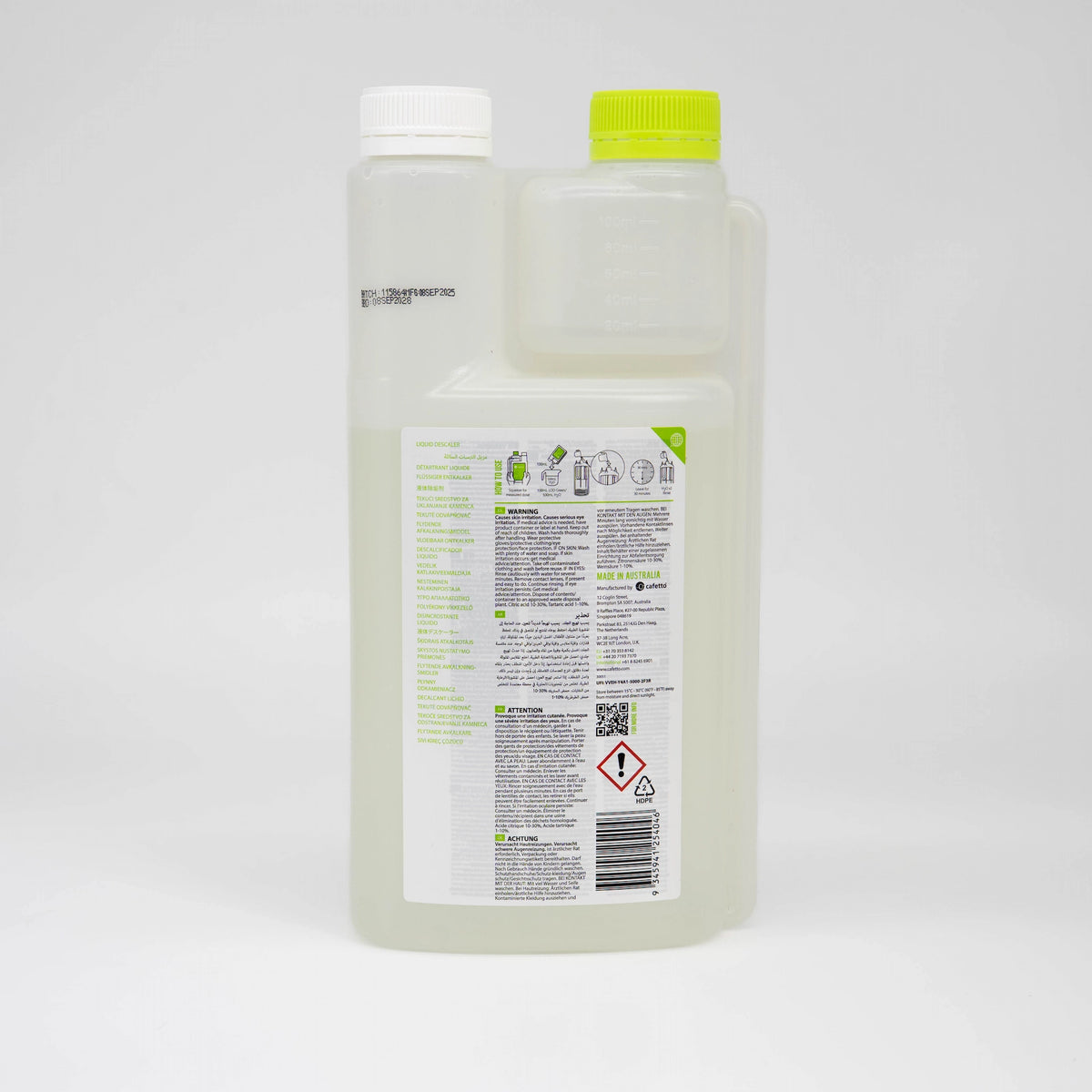 Cafetto LOD Liquid Descaler Green Basic Barista Coffee Machine Cleaner Organic Descaler 1L Reverse Packaging on white background