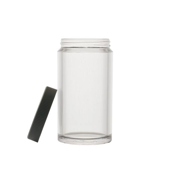 Clear Comandante Coffee Bean jar with a black lid on a white background Basic Barista Coffee Gear