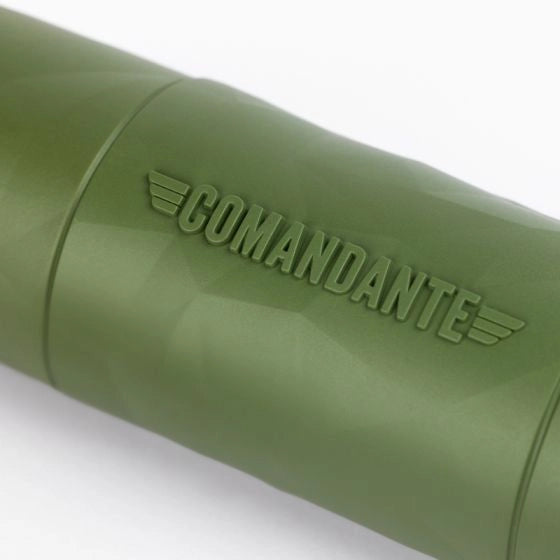 Green Comandante X25 Trailmaster Coffee Grinder Basic Barista coffee Gear with 'COMANDANTE' branding on a white background