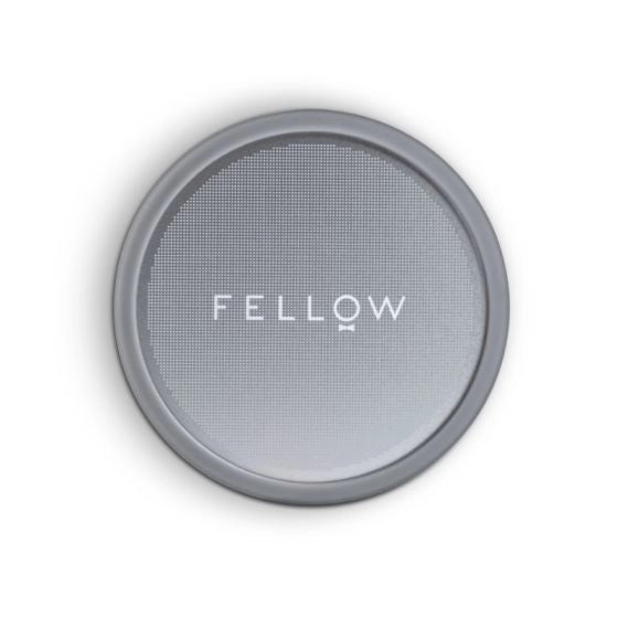 Round Circle Fellow Prismo Stainless Steel AeroPress Filter replacement for Fellow Prismo Adaptor on white background. Basic Barista Product Image