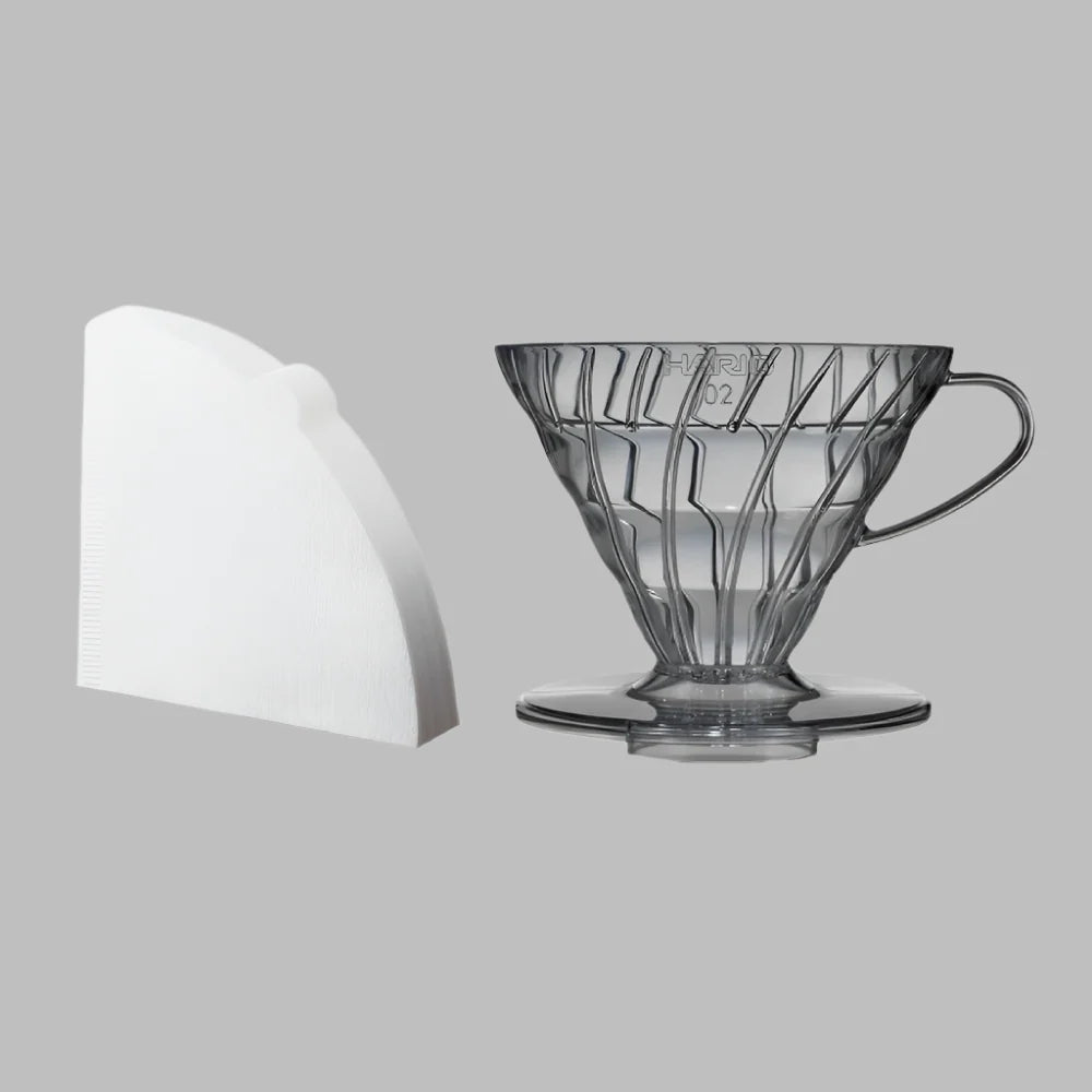 Hario V60 Transperant Black Plastic Coffee Dripper 02 Basic Barista Coffee Gear + 40 Coffee Filters