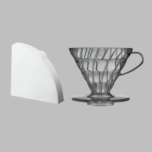Hario V60 Transperant Black Plastic Coffee Dripper 02 Basic Barista Coffee Gear + 40 Coffee Filters