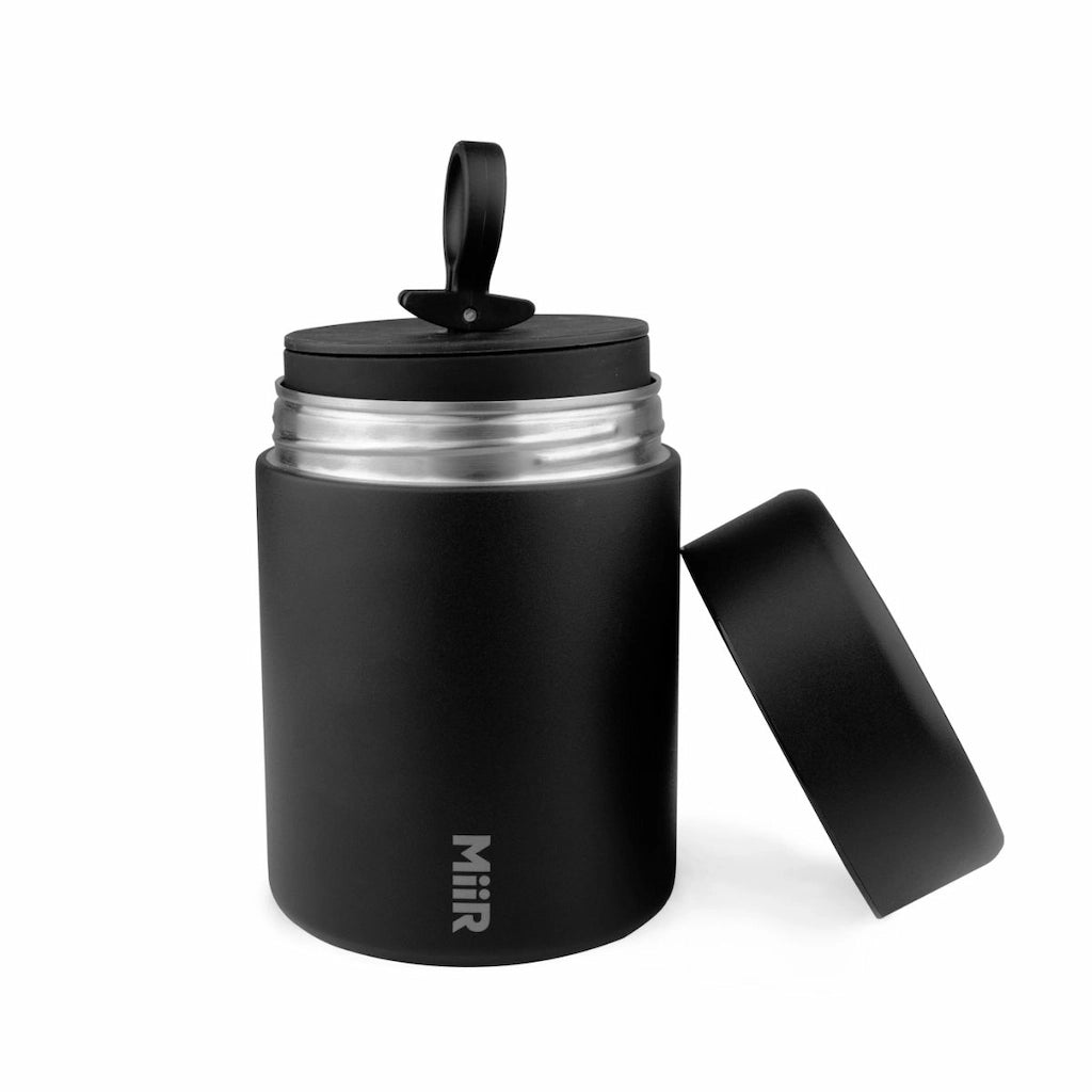 Miir Black Vacuum Coffee Storage Canister on white background Basic Barista