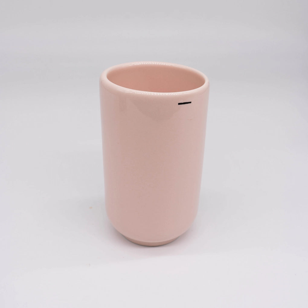 Ni Wares Kiki Cup Ceramic Coffee Cup Pink Matte pink Flute cup dual-lip on grey background