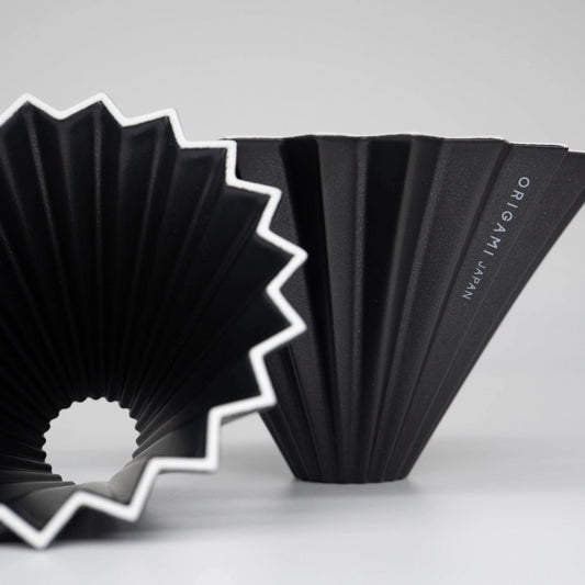 Matte Black Origami Dripper Limited edition coffee brewer Basic Barista Coffee Brewer cone on white background