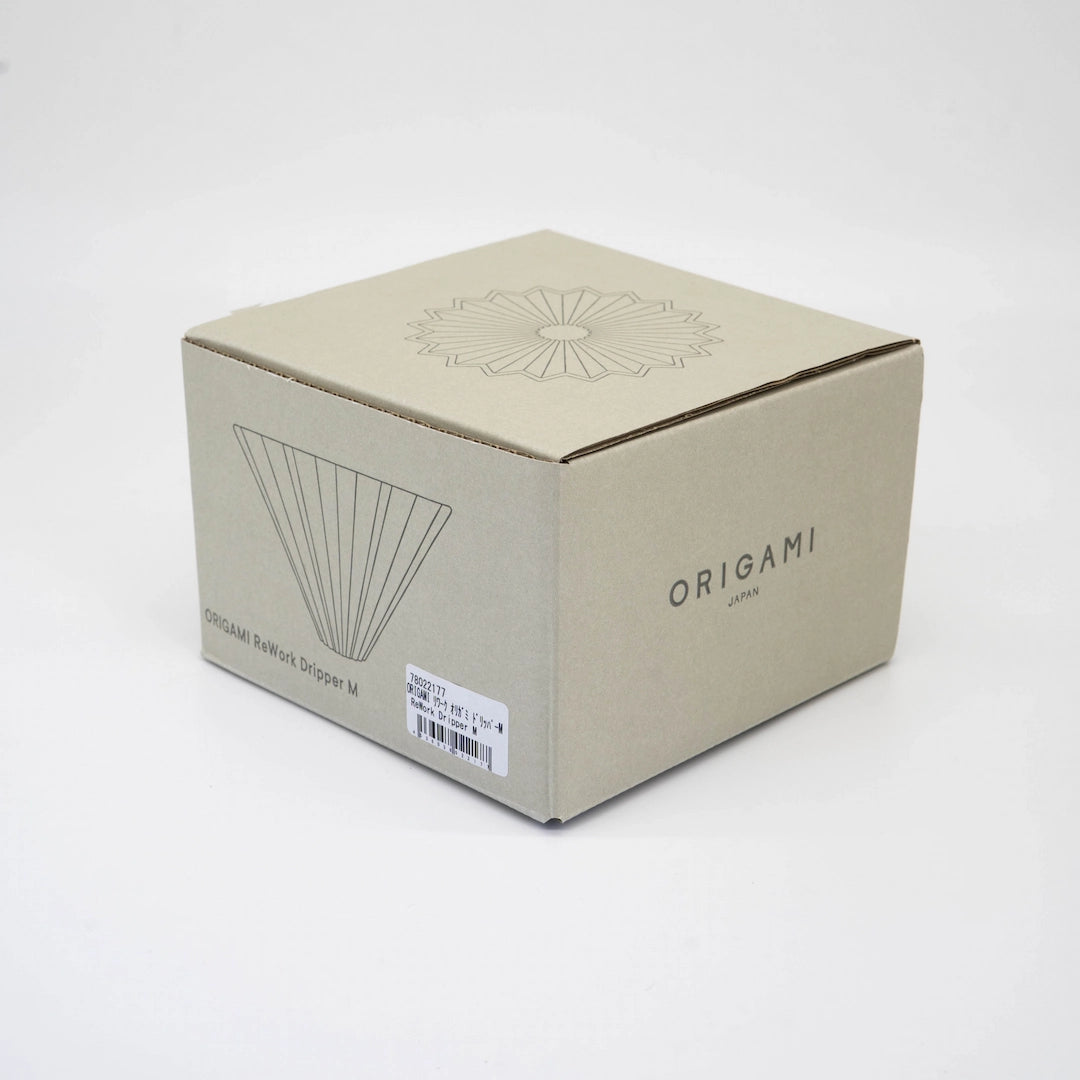 Origami Japan Rework Pour Over Coffee Dripper retail packaging box on a white background - Basic Barista Specialty Pour Over Coffee Gear