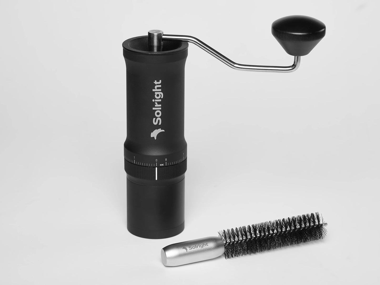 Solright DB1 Black Grinder With Brush Basic Barista Coffee Grinder White Background