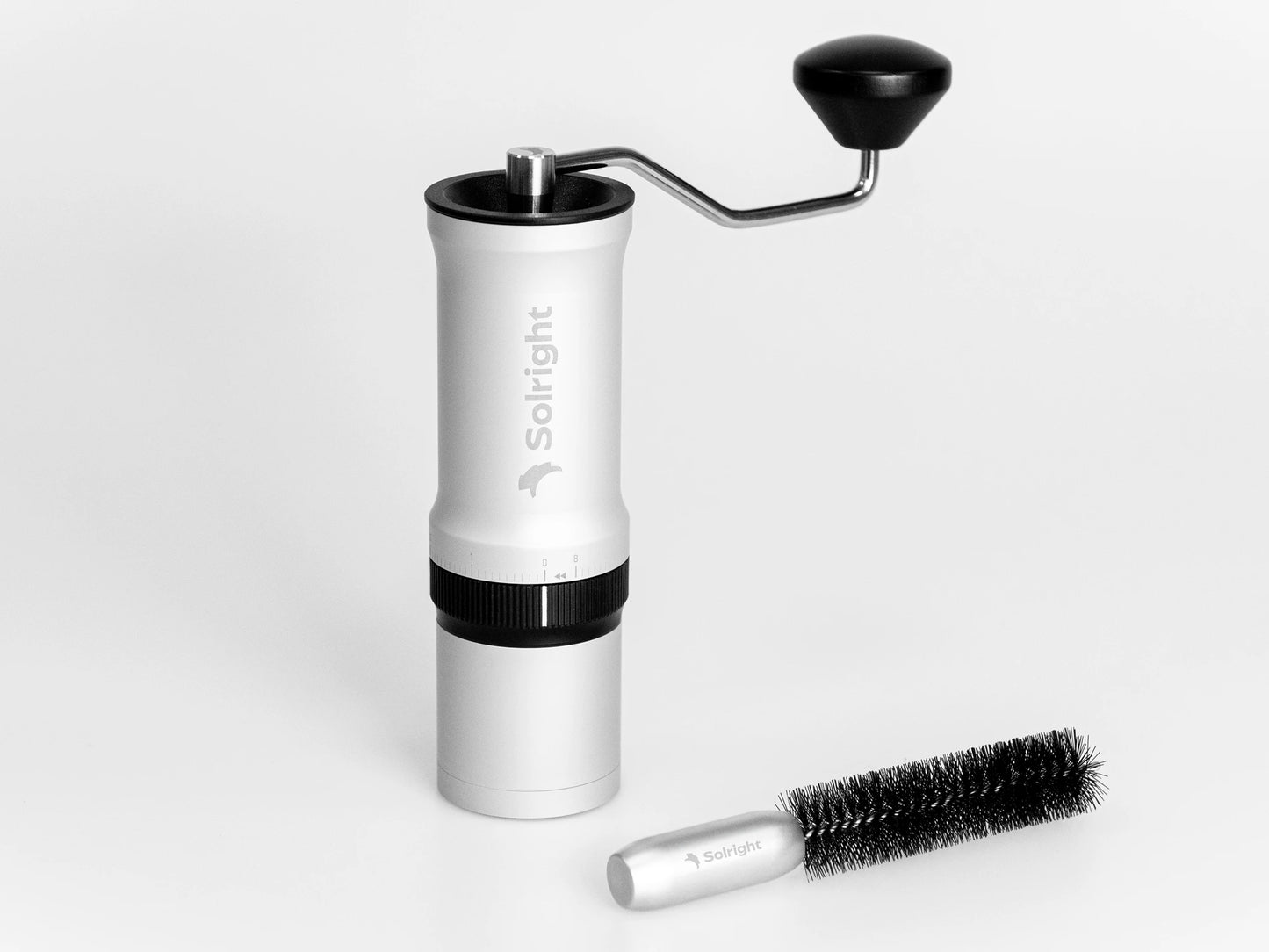 Solright DB1 Silver Grinder With Brush Basic Barista Coffee Grinder White Background