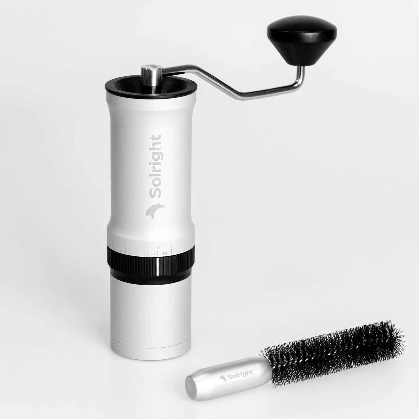 Solright DB1 Silver Grinder With Brush Basic Barista Coffee Grinder White Background