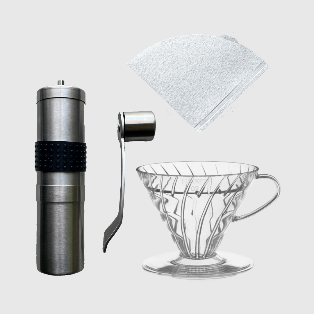 The Basic Barista Pour Over Coffee Kit Basic Kit Coffee Brewing Gear Barista Basics Coffee dripper entry level budget grinder cone filter