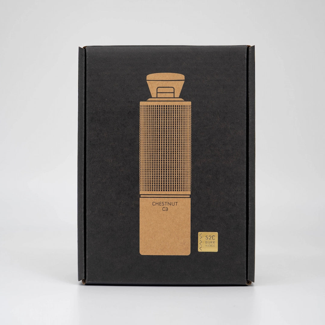 Timemore Chestnut C3S Coffee Hand Grinder Basic Barista Black Box Yellow graphic S2C Coffee Grinder