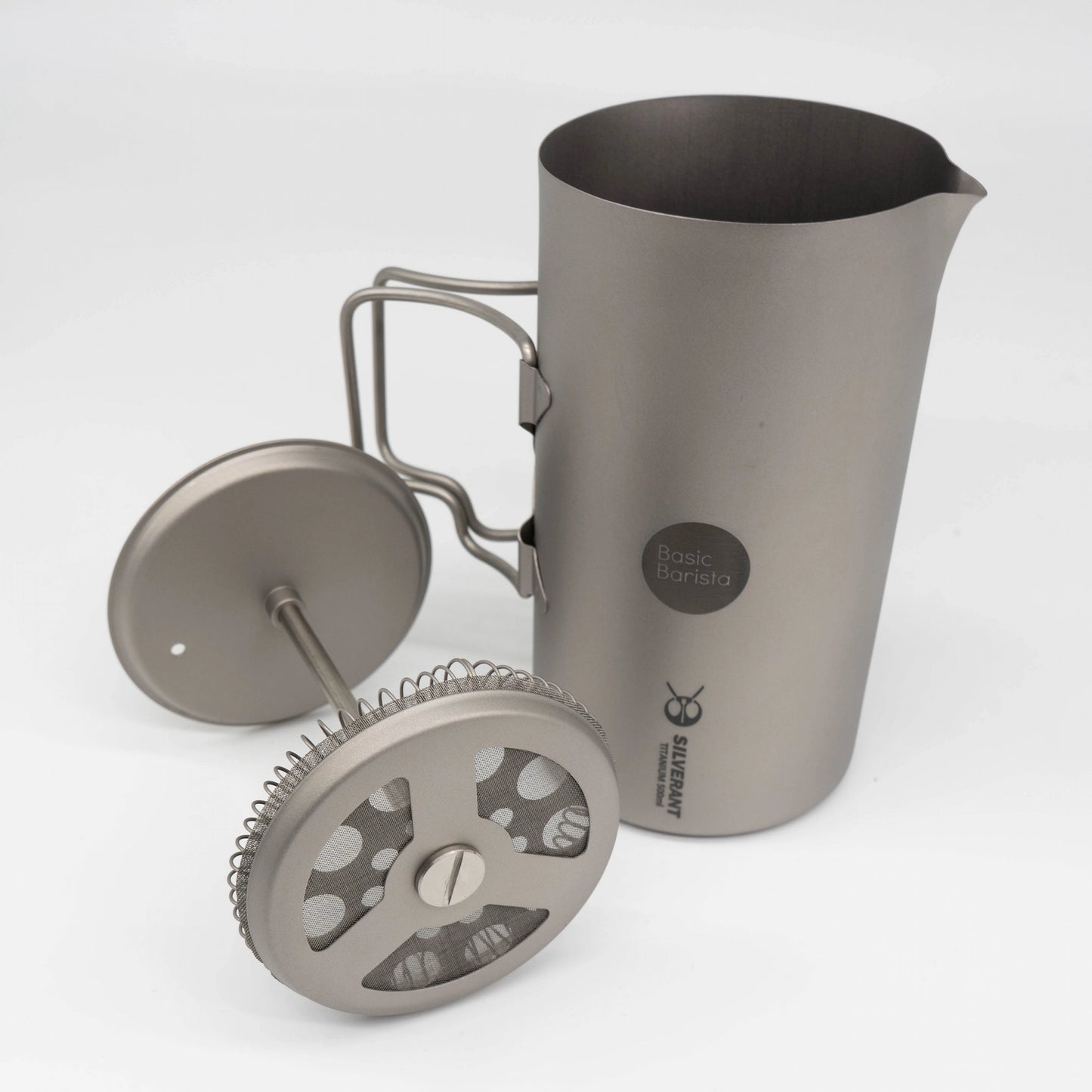 Silverant french coffee press on a white background - Titanium coffee gear Basic Barista