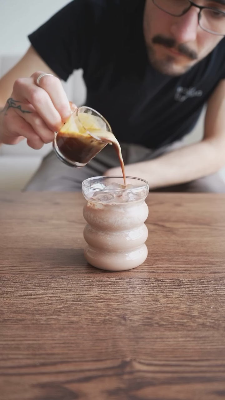 Bubble Glass Iced Coffee Cup Iced latte bubble glass ribbed coffee glass thick high quality glass Basic Barista Doughnut glass 4pk