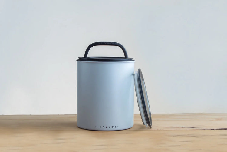 Airscape Coffee Canister Coffee Bean Storage Tin Metal Bin Basic Barista 1 kilo Matte Grey Basic Coffee Bean Storage