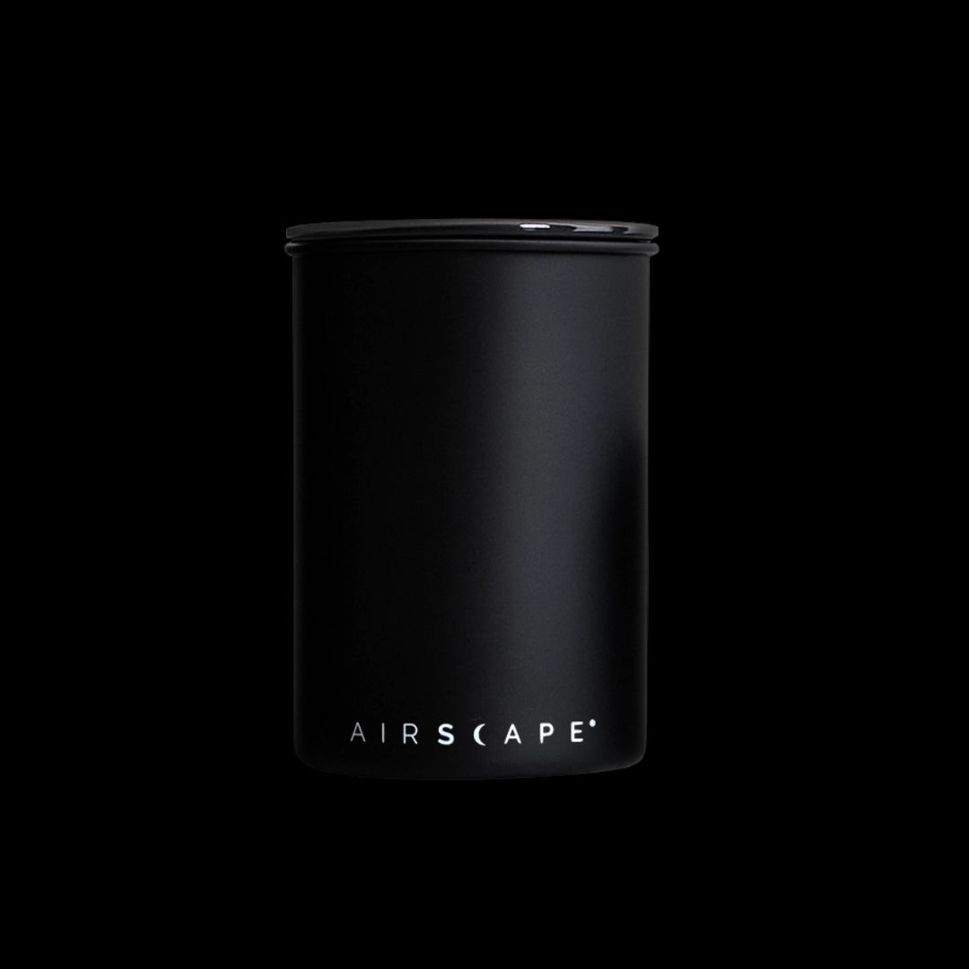 Airscape Classic 7 inch Coffee Canister Matte Black Coffee bean storage on black background