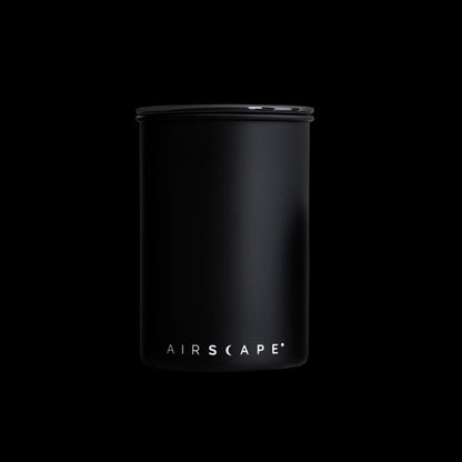 Airscape Classic 7 inch Coffee Canister Matte Black Coffee bean storage on black background