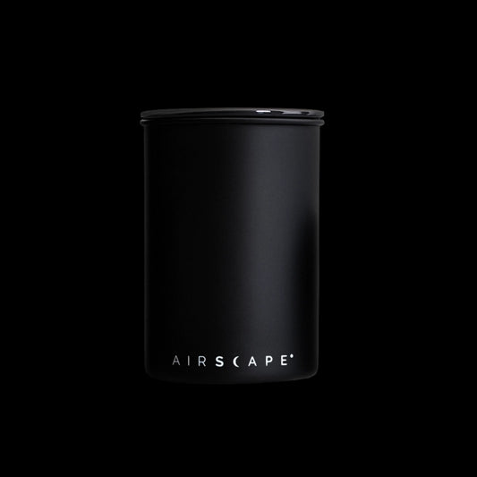 Airscape Classic 7 inch Coffee Canister Matte Black Coffee bean storage on black background