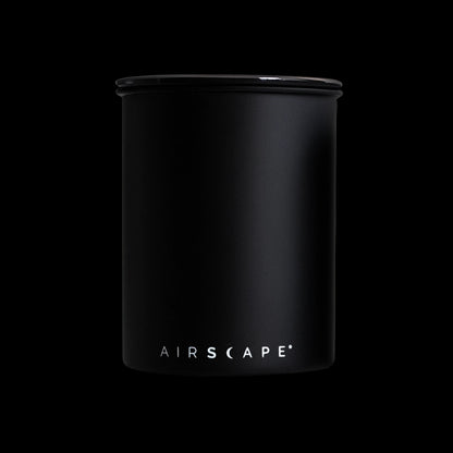 Airscape Coffee Canister Kilo 8" 8 inch coffee air removed displacement vacuum canister coffee tin canister Basic Barista Black coffee can on black background