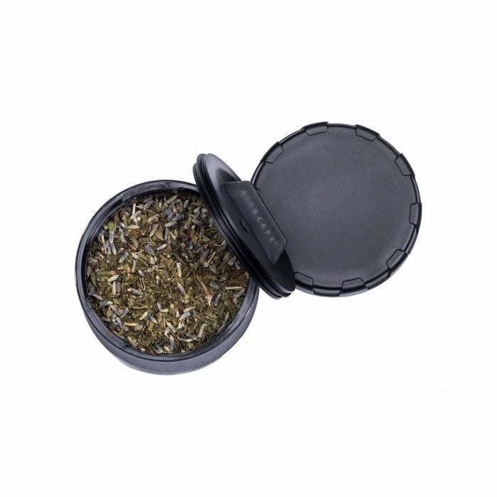 Black container with 'Airscape' logo on a white background Cargo mini rugged Airscape Coffee Canister used to store tea and herbs