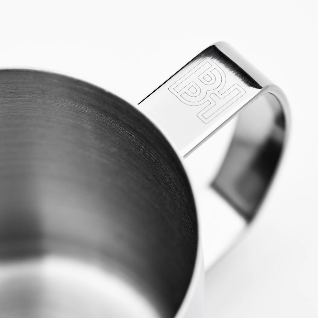 Barista Hustle Stainless Steel Milk Pitcher 2.0 Basic Barista Coffee Gear Logo