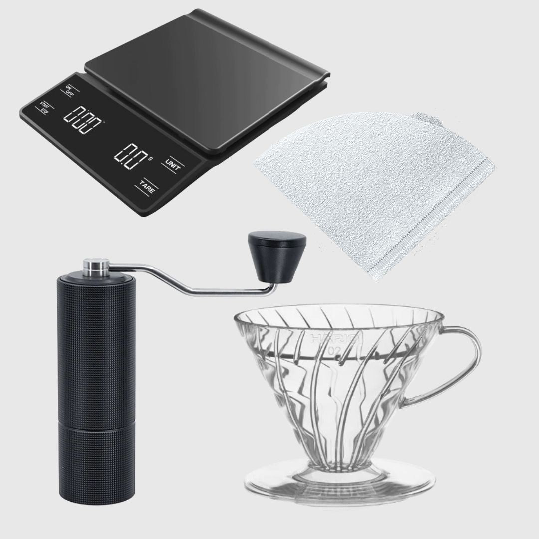 Basic Barista Brew Kit bundle Timemore Chestnut C3 Coffee Hand grinder Coffee brewing scales Pour over coffee cone Hario V60 Brew kit