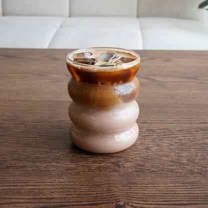 Bubble Glass Iced Coffee Cup Iced latte bubble glass ribbed coffee glass thick high quality glass Basic Barista Doughnut glass