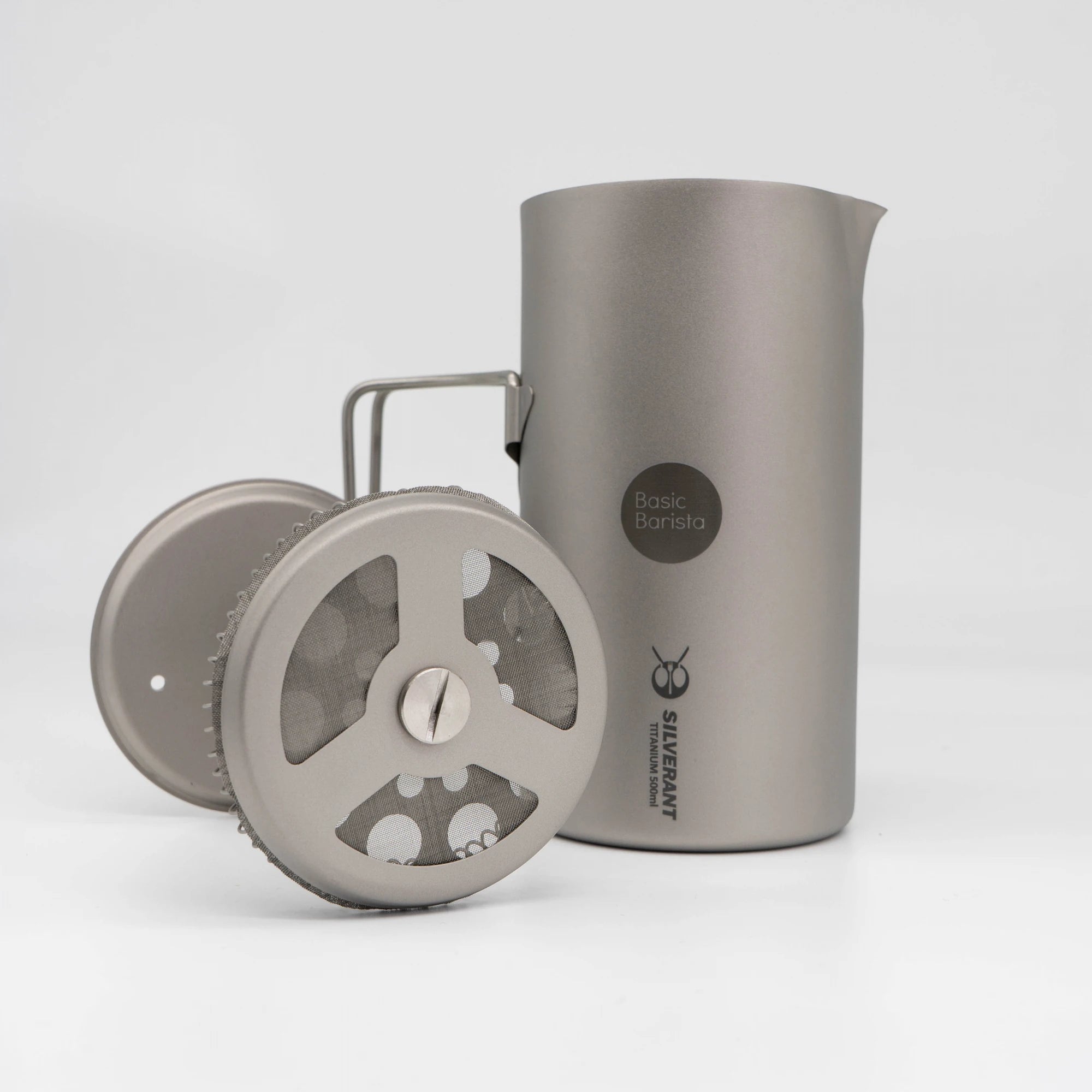 Silverant french coffee press on a white background - Titanium coffee gear Basic Barista