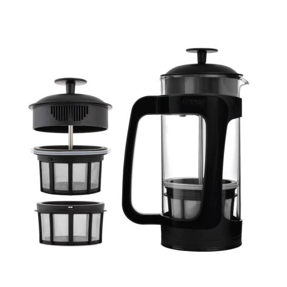 Black Espro French press coffee maker with dual filter system on a white background Basic Barista Coffee Gear Espro P3 Press
