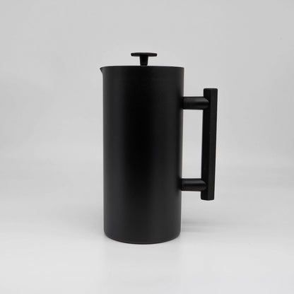Black Stainless Steel French Press pitcher Espro P6 Matte Black Design handle on a Grey background Basic Barista French Press