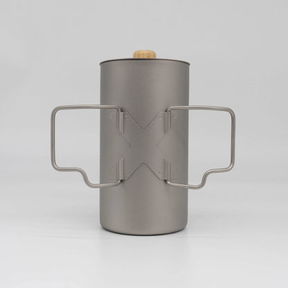 Silverant french coffee press on a white background - Titanium coffee gear Basic Barista fold out handles