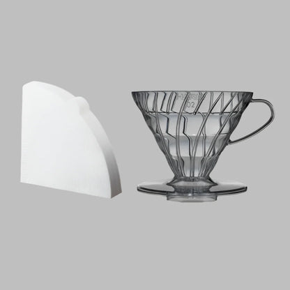 Hario V60 Transperant Black Plastic Coffee Dripper 02 Basic Barista Coffee Gear + 40 Coffee Filters