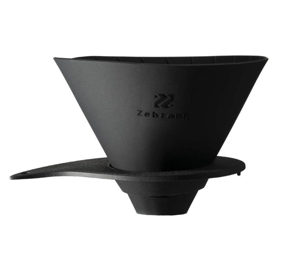 HARIO V60 Zebrang Flat Dripper - Black Soft Silicon Folding travel coffee dripper on white background Basic Barista Travel Coffee Gear