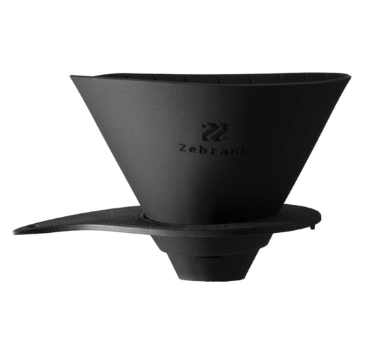 HARIO V60 Zebrang Flat Dripper - Black Soft Silicon Folding travel coffee dripper on white background Basic Barista Travel Coffee Gear