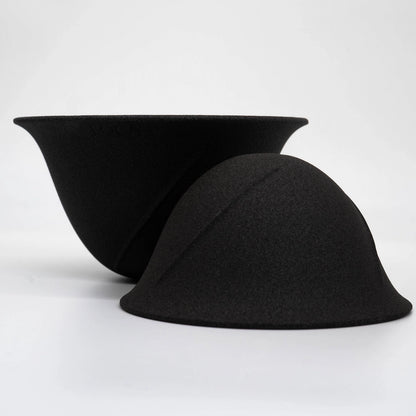 Two black ceramic filter / dripper small size and large size - on a white background - round coffee cups