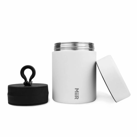Miir White Steel Vacuum Coffee Storage Canister on white background Basic Barista