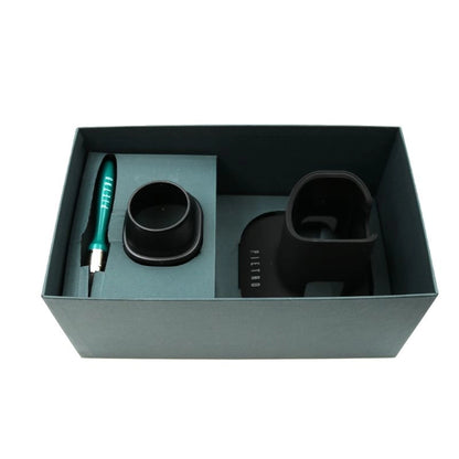 Pietro Add On Pack Coffee Grinder accessories Pietro Stand Coffee Dose Funnel and Coffee Grinder Brush in packaging box all on a white background