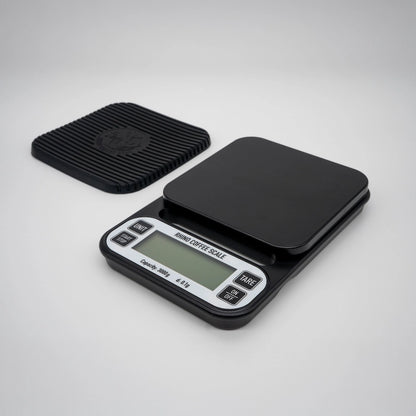 Rhino Coffee Brewing Scales Budget Brew Scale Pour Over Coffee Cafe Gear Digital Coffee Scales Black Matt Grey Background