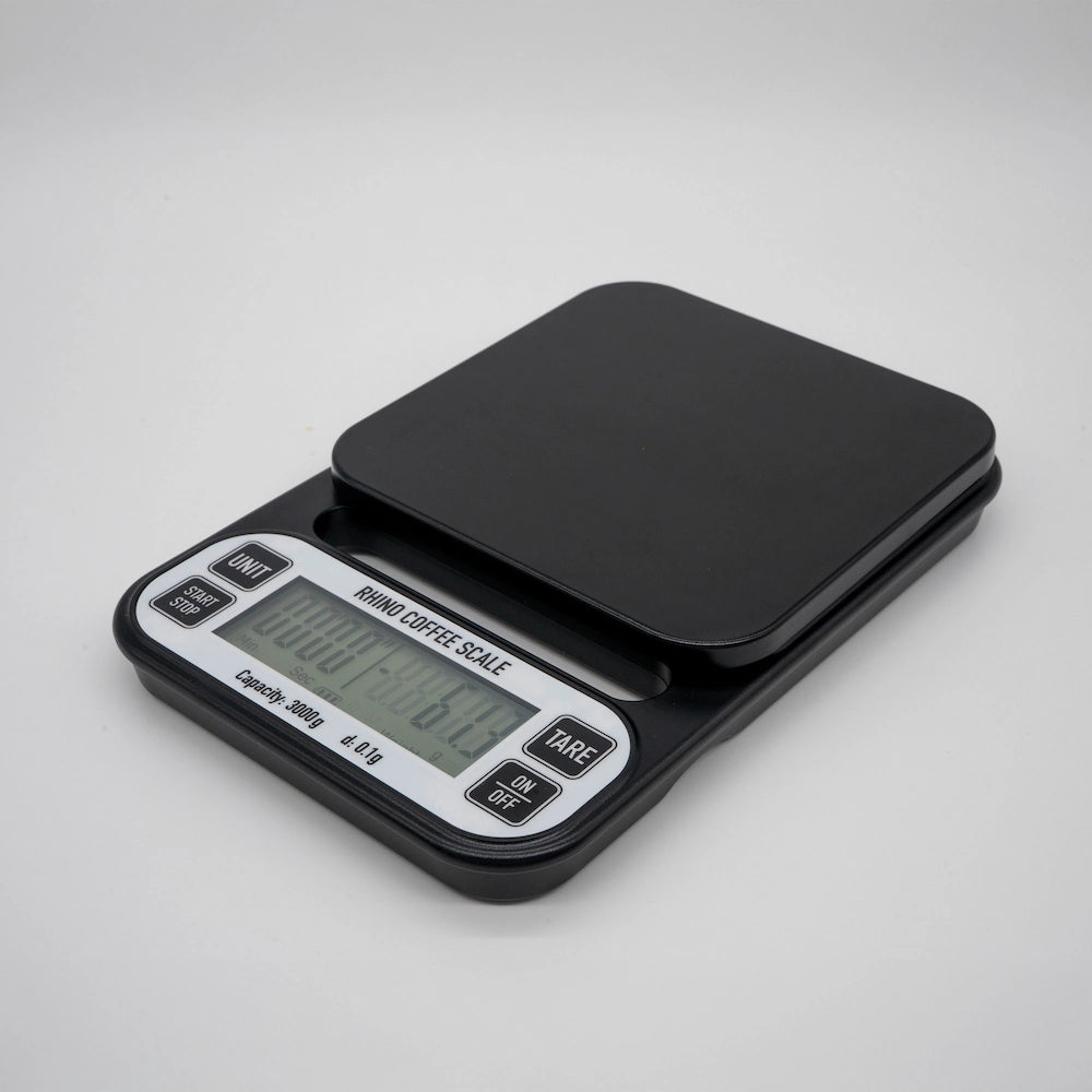Rhino Coffee Brewing Scales Budget Brew Scale Pour Over Coffee Cafe Gear Digital Coffee Scales Black Grey Background