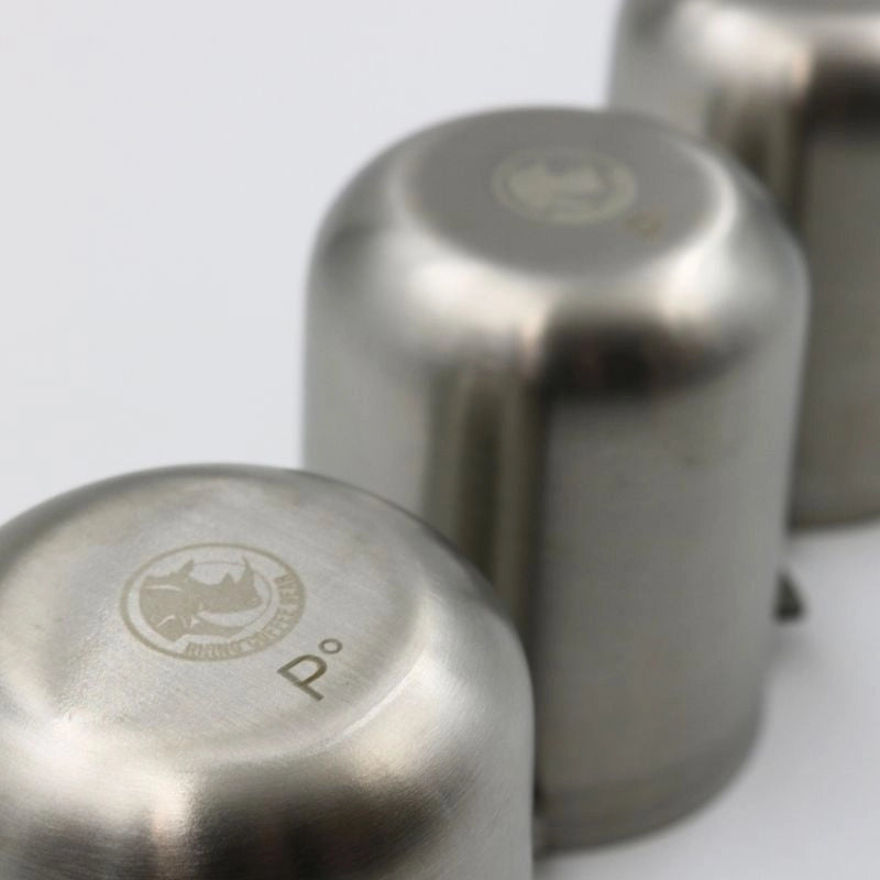 Laser engraved Rhino Stainless steel precision coffee dosing cup for grinder on a white background - Espresso dose cup Portafilter coffee grounds funnel Basic Barista Espresso coffee gear