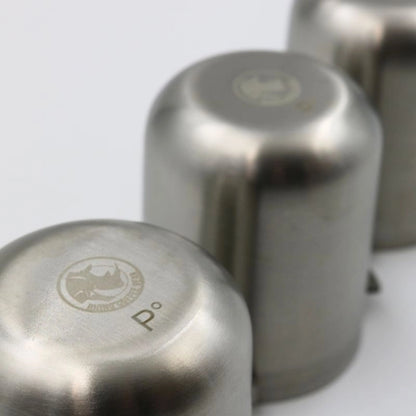 Laser engraved Rhino Stainless steel precision coffee dosing cup for grinder on a white background - Espresso dose cup Portafilter coffee grounds funnel Basic Barista Espresso coffee gear