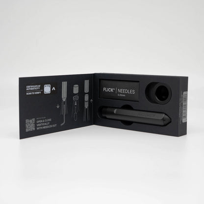 Subminimal Flick Black inner packaging New Packaging WDT Tool on White Background Basic Barista Coffee Gear