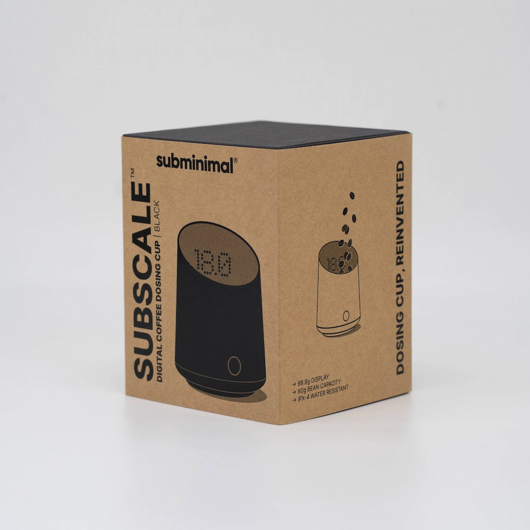 Subminimal Subscale digital coffee dose cup in packaging on a plain white background - Basic Barista stocking Subminimal coffee gear products Brew gear